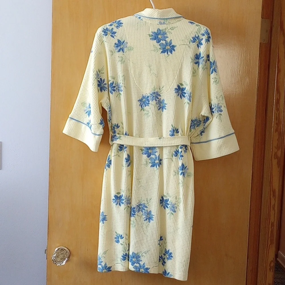 Waffle Weave Bath Robe Yellow and Blue M - Picture 9 of 13
